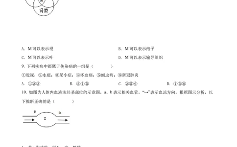 精品解析：2022年湖南省邵阳市中考生物真题（原卷版）_中考真题_8.生物中考真题2015-2024年_地区卷_湖南省_邵阳生物（只有2022
