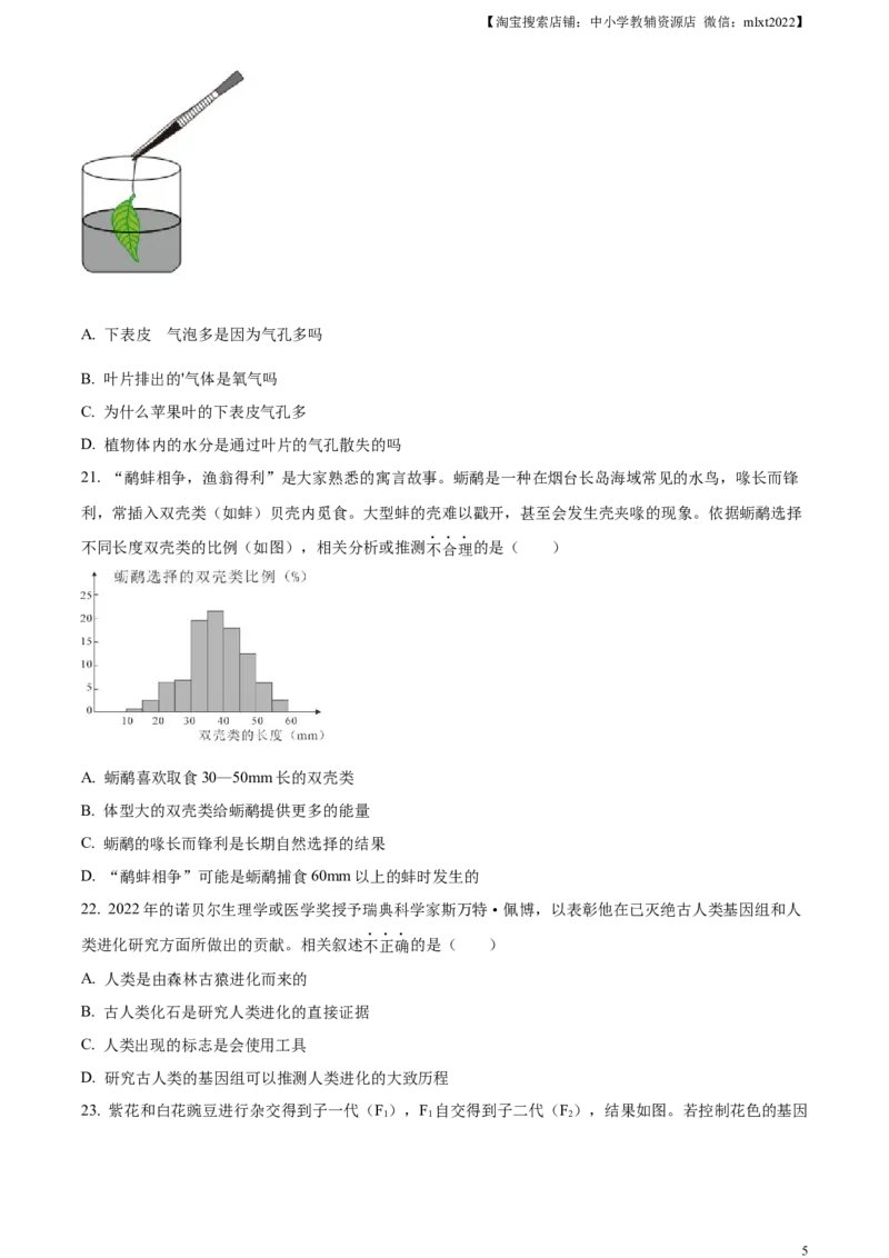 精品解析：2023年山东省烟台市中考生物真题（原卷版）_中考真题_8.生物中考真题2015-2024年_2023年全国中考生物7.20_精品解析：2023年山东省烟台市中考生物真题