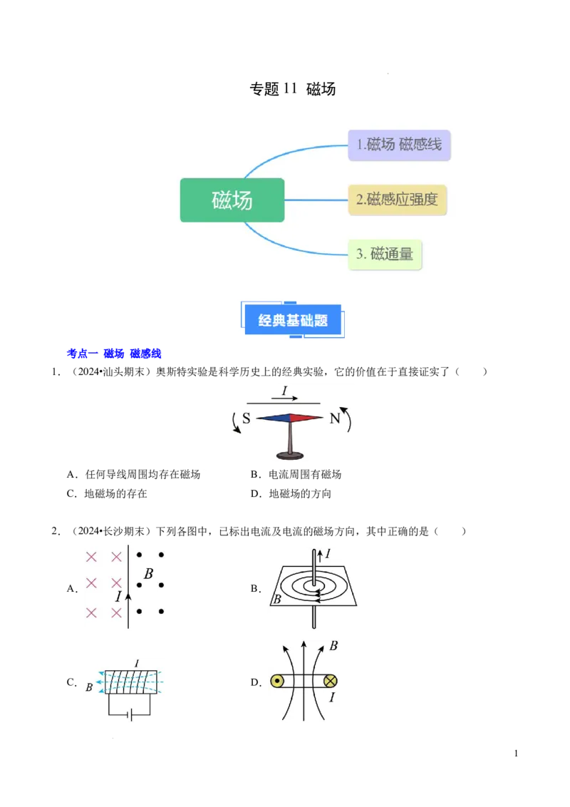 专题11磁场（新高考通用）（原卷版）(1)_1多考区联考_0109好题汇编备战2024-2025学年高二物理上学期期末真题分类汇编（新高考通用）