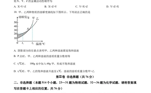 精品解析：2023年湖南省永州市中考化学真题（原卷版）_中考真题_5.化学中考真题2015-2024年_2023年中考化学真题7.20_精品解析：2023年湖南省永州市中考化学真题