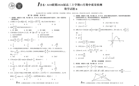 8K数学（B卷）1号卷&middot;A10联盟2026届高三上学期11月期中质量检测数学B_2025年11月_251115安徽省A10联盟2026届高三上学期11月期中质量检测（全科）