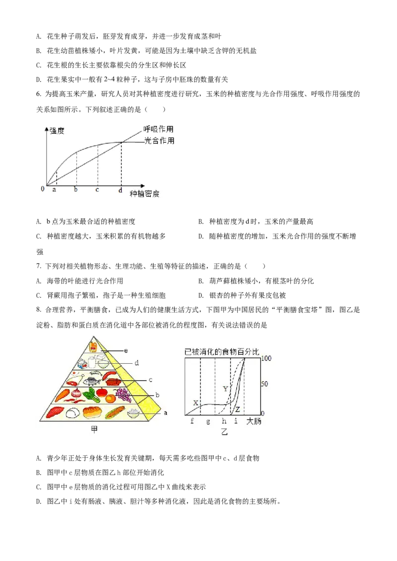 精品解析：2022年山东省聊城市中考生物真题（原卷版）_中考真题_8.生物中考真题2015-2024年_2022年全国中考生物114份14