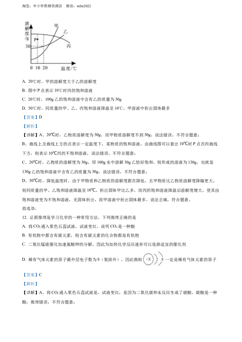 精品解析：2022年四川省眉州市中考化学真题（解析版）_中考真题_5.化学中考真题2015-2024年_2022年中考化学真题（127份）14