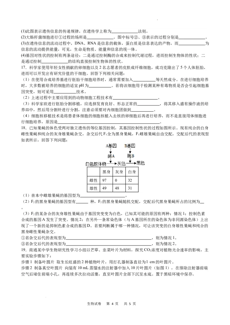 生物试卷_2024届重庆市乌江新高考协作体高三上学期第一次联合调研抽测（一模）_2024届重庆市乌江新高考协作体高三上学期第一次联合调研抽测（一模）生物