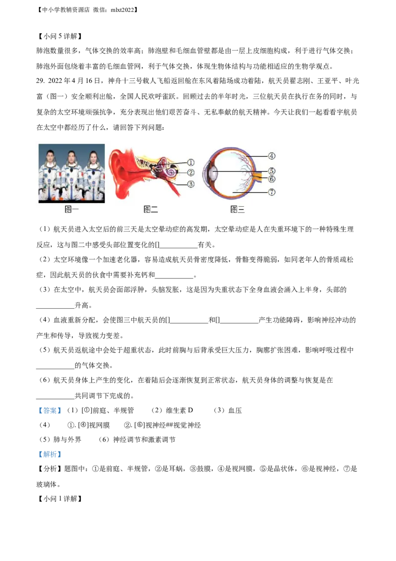 精品解析：2022年山东省德州市中考生物真题（解析版）_中考真题_8.生物中考真题2015-2024年_2022年全国中考生物114份14