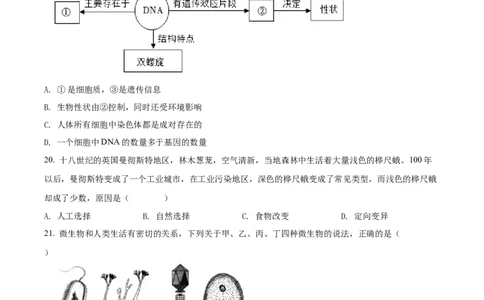精品解析：2022年湖南省邵阳市中考生物真题（原卷版）_中考真题_8.生物中考真题2015-2024年_2022年全国中考生物114份14