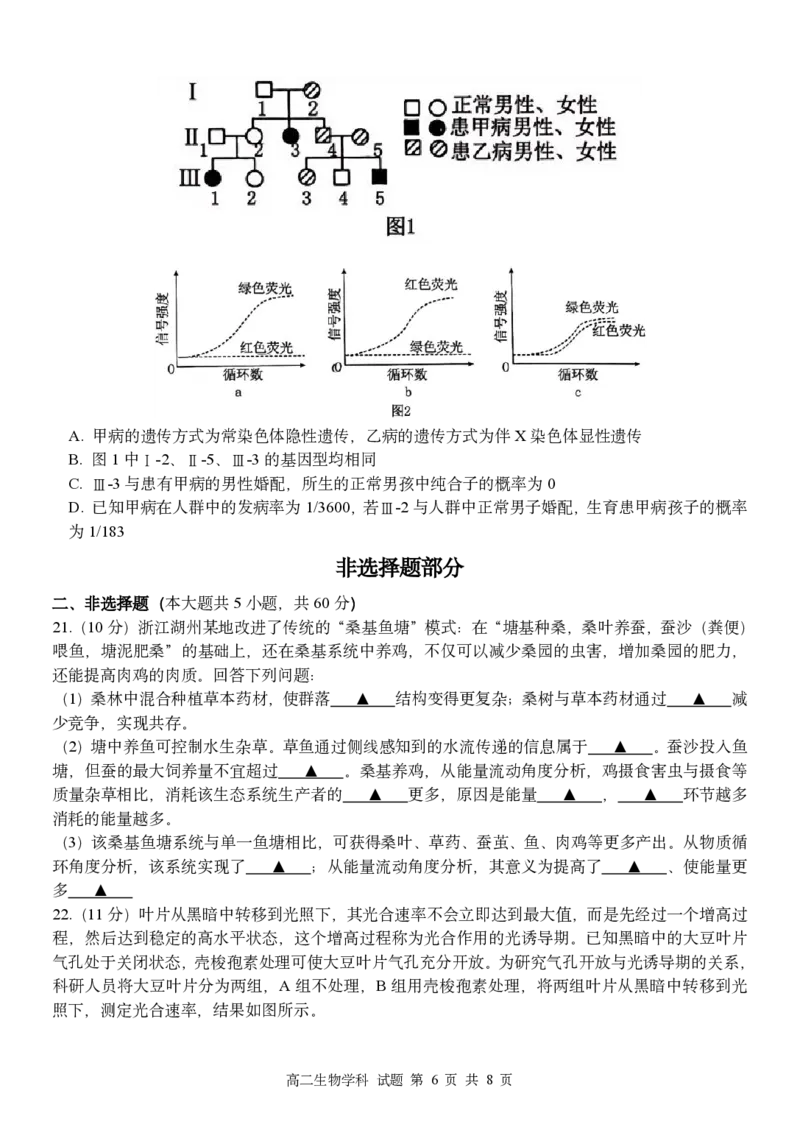 生物试题｜2506温州十校期末联考_2025年6月_250627浙江省2024学年第二学期温州十校联合体高二期末联考（全科）