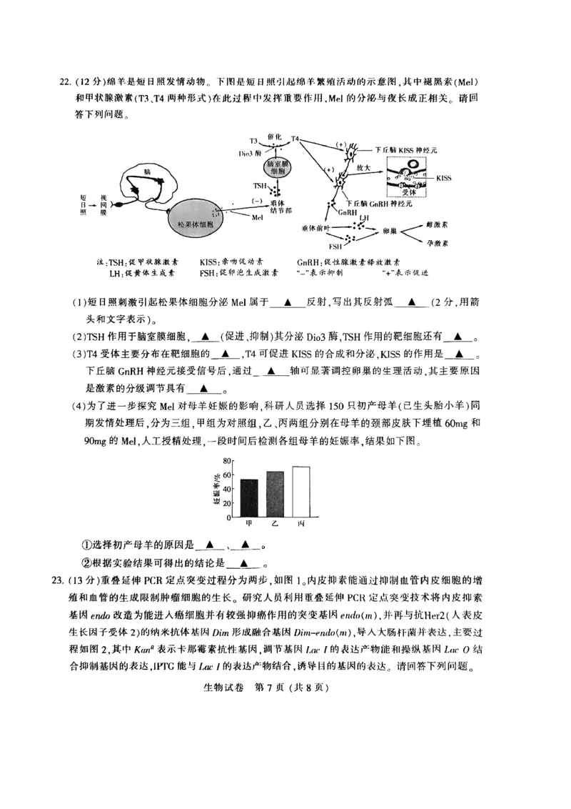 江苏省南通市2024届高三第一次调研测试生物试题_2024届江苏省南通市高三第一次调研测试（南通一模）_江苏省南通市2024届高三第一次调研测试（南通一模）生物