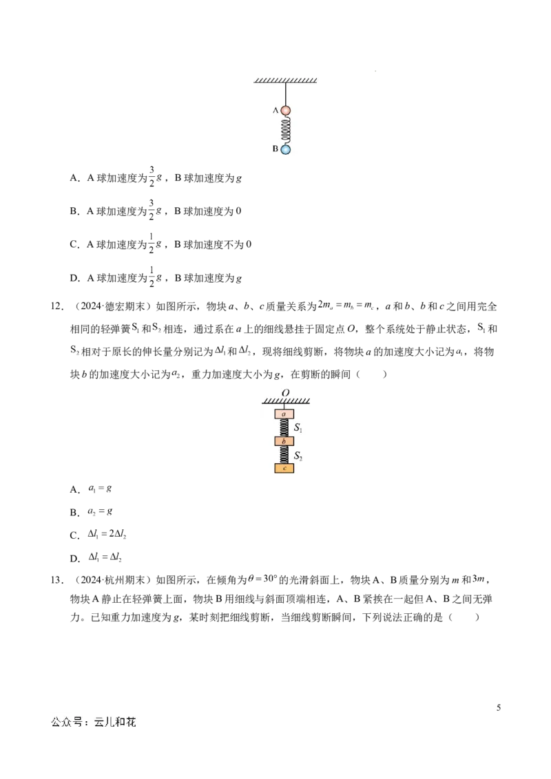 专题13连接体问题与瞬时性问题（新高考通用）（原卷版）_1多考区联考试卷_0108好题汇编备战2024-2025学年高一物理上学期期末真题分类汇编（新高考通用）