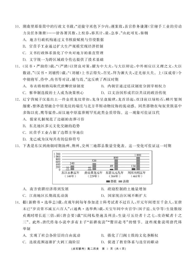辽宁省点石联考2024-2025学年高二下学期6月份联合考试历史试题（含答案）_2025年6月_250612辽宁点石联考2025年高二下学期6月考试（全科）(1)