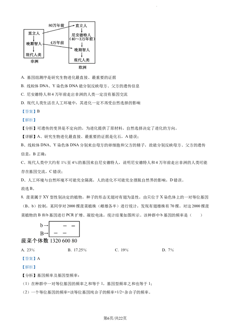 精品解析：重庆市一中2023-2024学年高三12月月考生物试题（解析版）_2024届重庆市第一中学校高三上学期12月月考_重庆市第一中学校2024届高三上学期12月月考生物