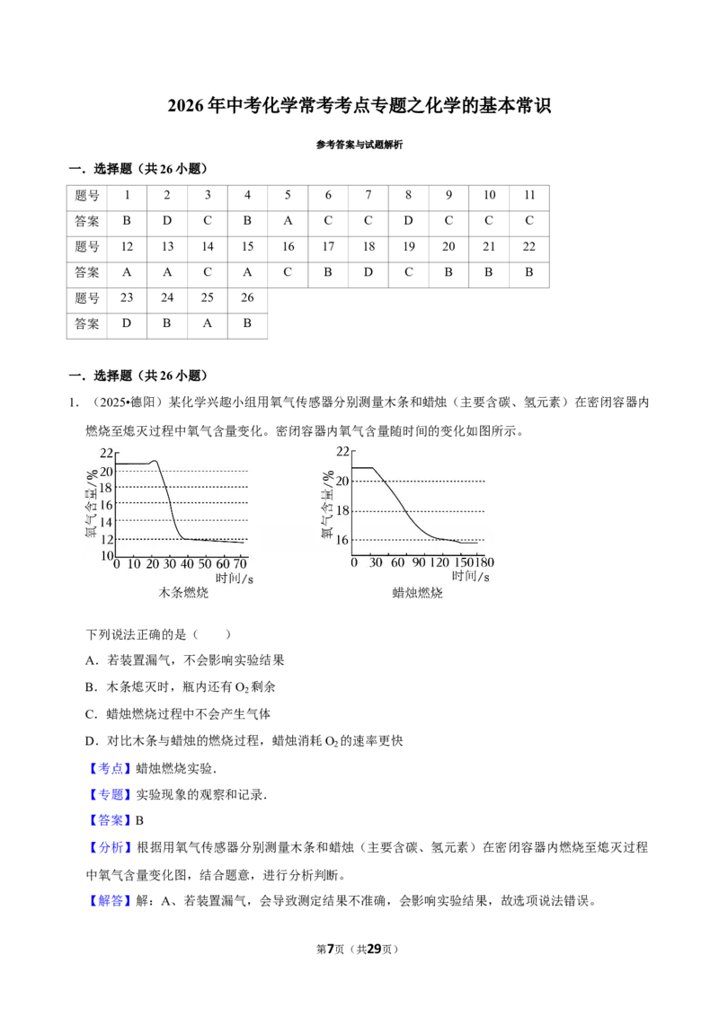 2026年中考化学常考考点专题之化学的基本常识_162026年中考七科常考考点专题资料_005中考化学常考考点专题