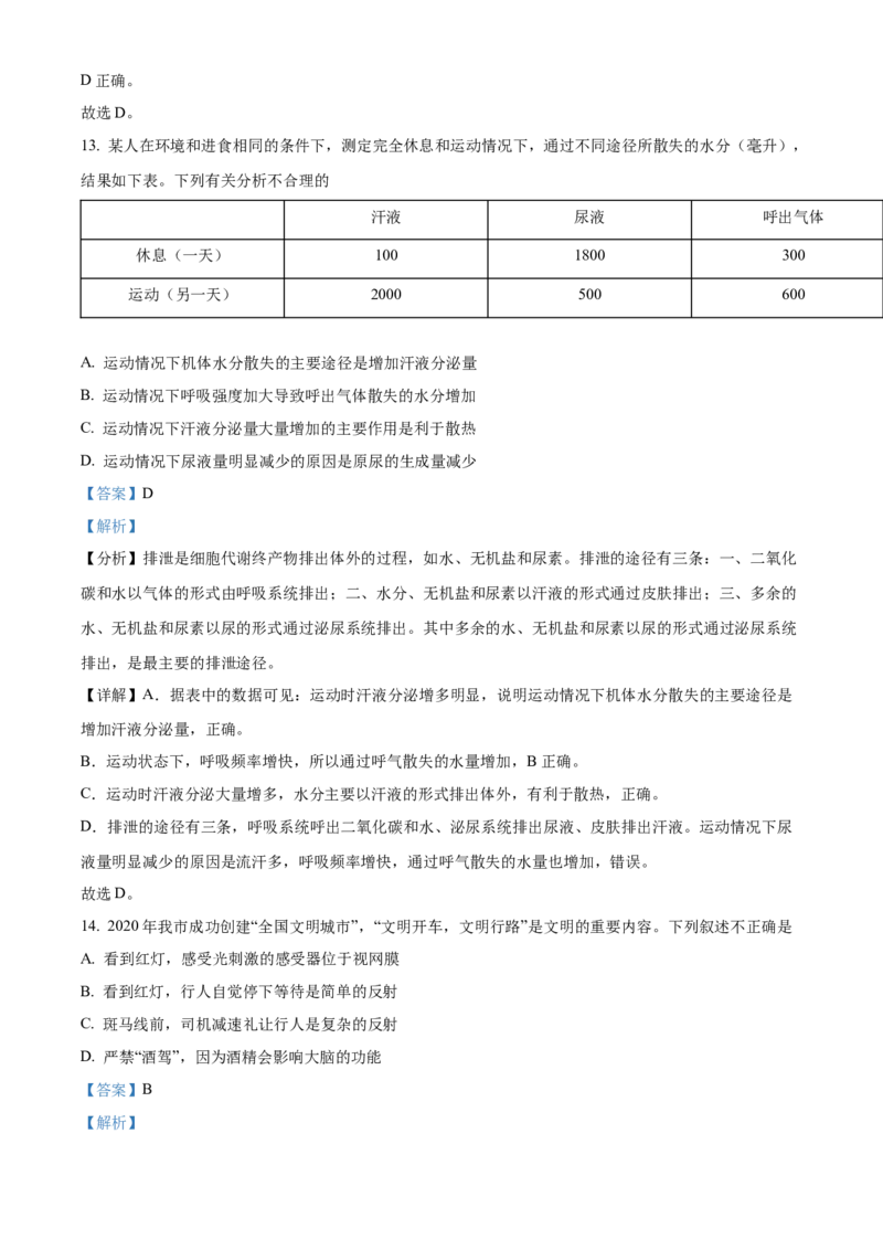 精品解析：2022年四川省眉山市中考生物真题（解析版）_中考真题_8.生物中考真题2015-2024年_2022年全国中考生物114份14