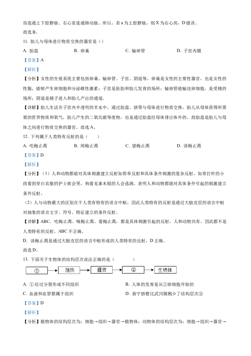 精品解析：2022年湖南省邵阳市中考生物真题（解析版）_中考真题_8.生物中考真题2015-2024年_2022年全国中考生物114份14
