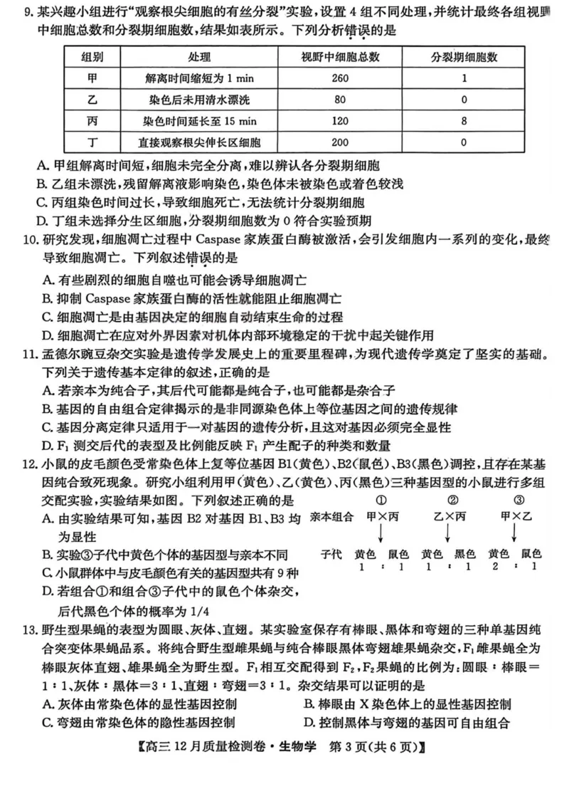 生物-山西三晋卓越联盟2025-2026学年高三12月质量检测_2025年12月_251206山西三晋卓越联盟2025-2026学年高三12月质量检测（全科）