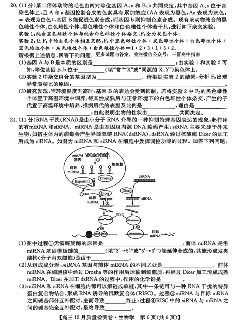 生物-山西三晋卓越联盟2025-2026学年高三12月质量检测_2025年12月_251206山西三晋卓越联盟2025-2026学年高三12月质量检测（全科）