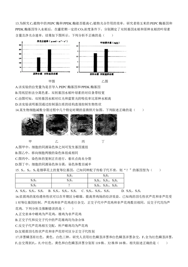 内蒙古自治区呼和浩特市2024届高三上学期期末教学质量检测生物_2024届内蒙古自治区呼和浩特市高三上学期期末教学质量检测