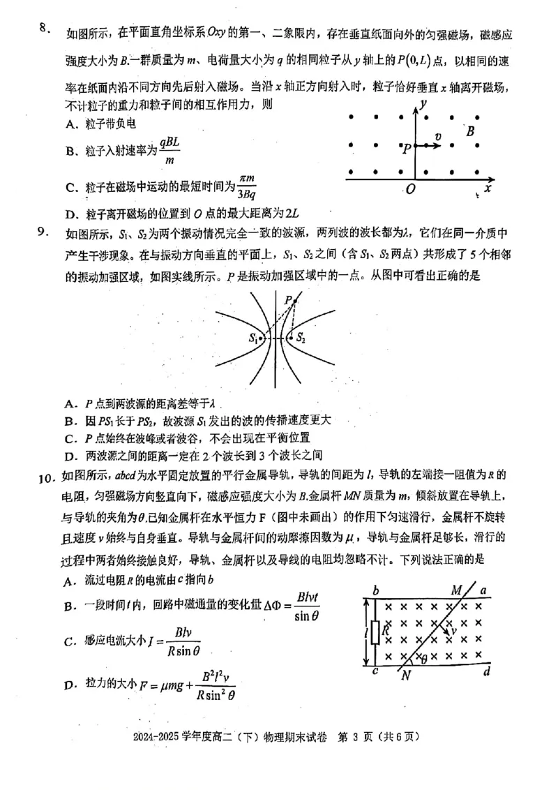 物理试卷_2025年7月_250703江西省赣州市2024-2025学年度第二学期高二年级期末考试（全科）_江西省赣州市2024-2025学年度第二学期高二年级期末考试物理