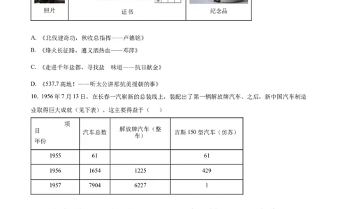 精品解析：2023年四川省自贡市中考历史真题（原卷版）_中考真题_6.历史中考真题2015-2024年_2023中考历史真题7.20_精品解析：2023年四川省自贡市中考历史真题