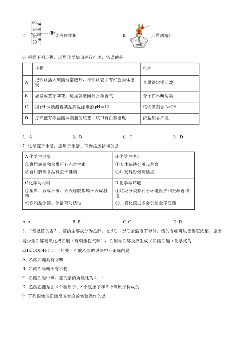 精品解析：2022年湖南省常德市中考化学真题（原卷版）_中考真题_5.化学中考真题2015-2024年_地区卷_湖南省_化学常德11-22