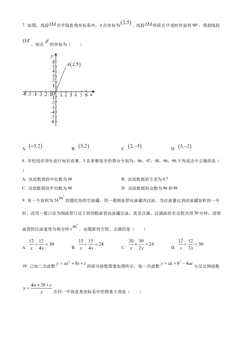 精品解析：2022年黑龙江省绥化市中考数学真题（原卷版）_中考真题_2.数学中考真题2015-2024年_2022中考数学真题145份13