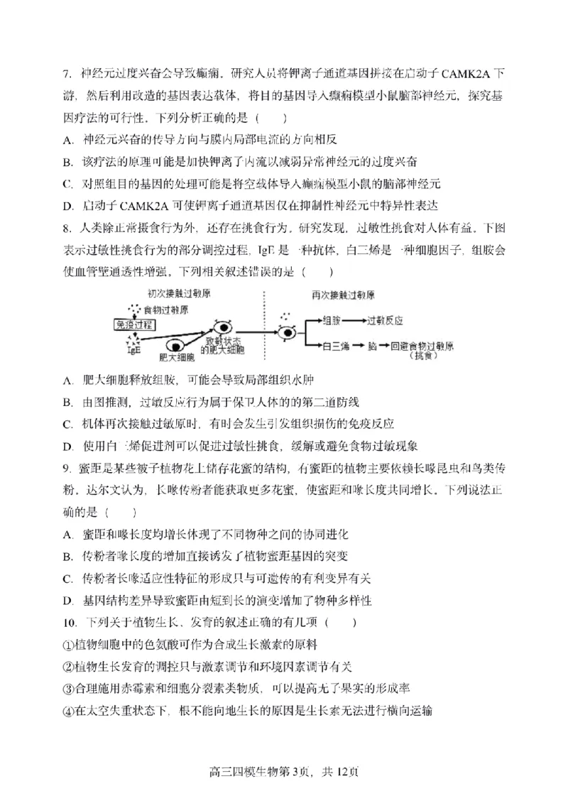 黑龙江省哈尔滨市第三中学校2025届高三第四次模拟考试生物_2025年6月_250602黑龙江省哈尔滨市第三中学校2025届高三第四次模拟考试（全科）