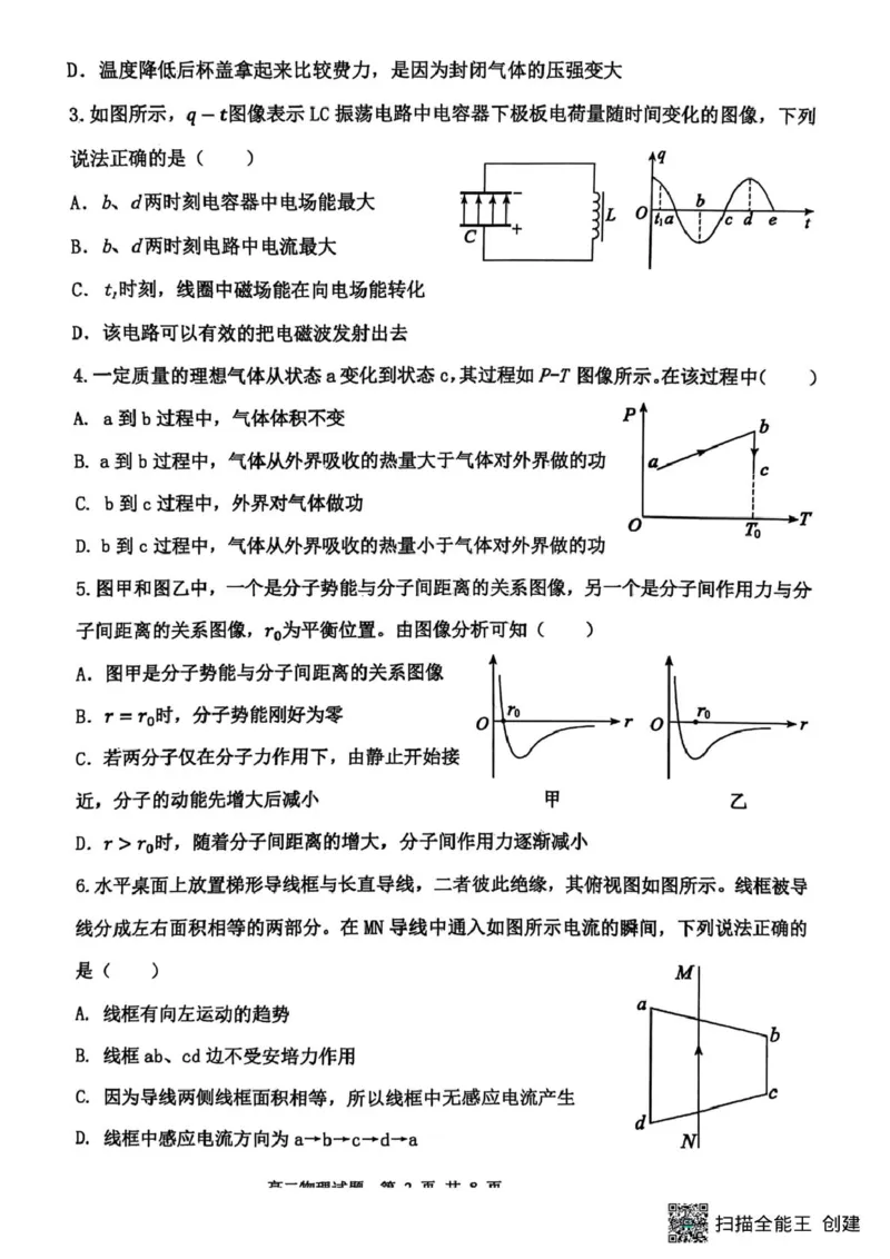 高二物理_2025年7月_250710山东省东营市2024-2025学年高二下学期期末质量监测（全科）_山东省东营市2024-2025学年高二下学期7月期末物理试题