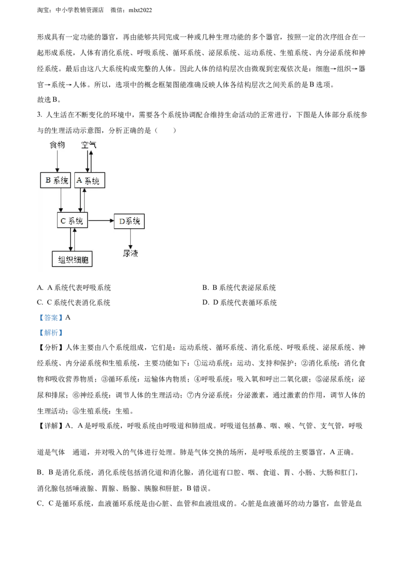 精品解析：2022年湖北省随州市中考生物真题（解析版）_中考真题_8.生物中考真题2015-2024年_2022年全国中考生物114份14