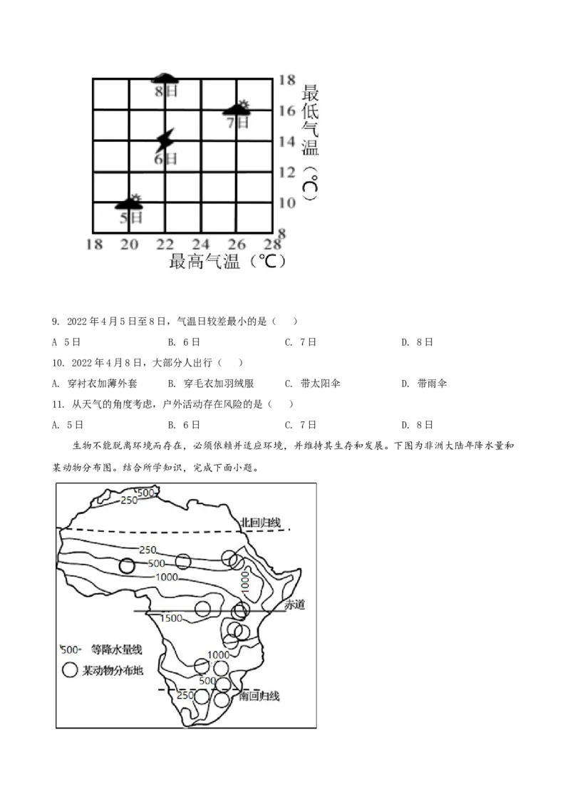 精品解析：2022年四川省资阳市中考地理真题（原卷版）_中考真题_9.地理中考真题2015-2024年_2022中考地理真题98份18