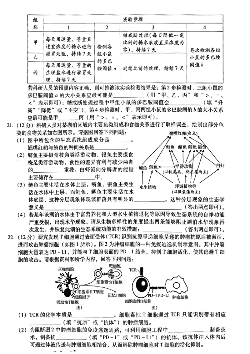 小渔生物试题(1)_2024届琢名小渔河北省高三年级质量监测考试_琢名小渔河北省2024届高三年级质量监测考试生物