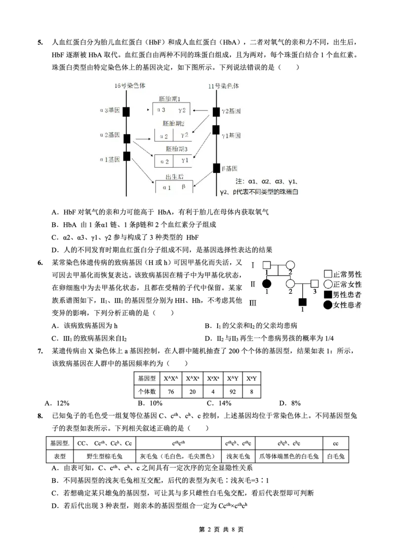 重庆实验外国语学校2025-2026学年度（上）高2026届11月月考（五）生物_251126重庆实验外国语学校2025-2026学年度（上）高2026届11月月考（五）（全科）