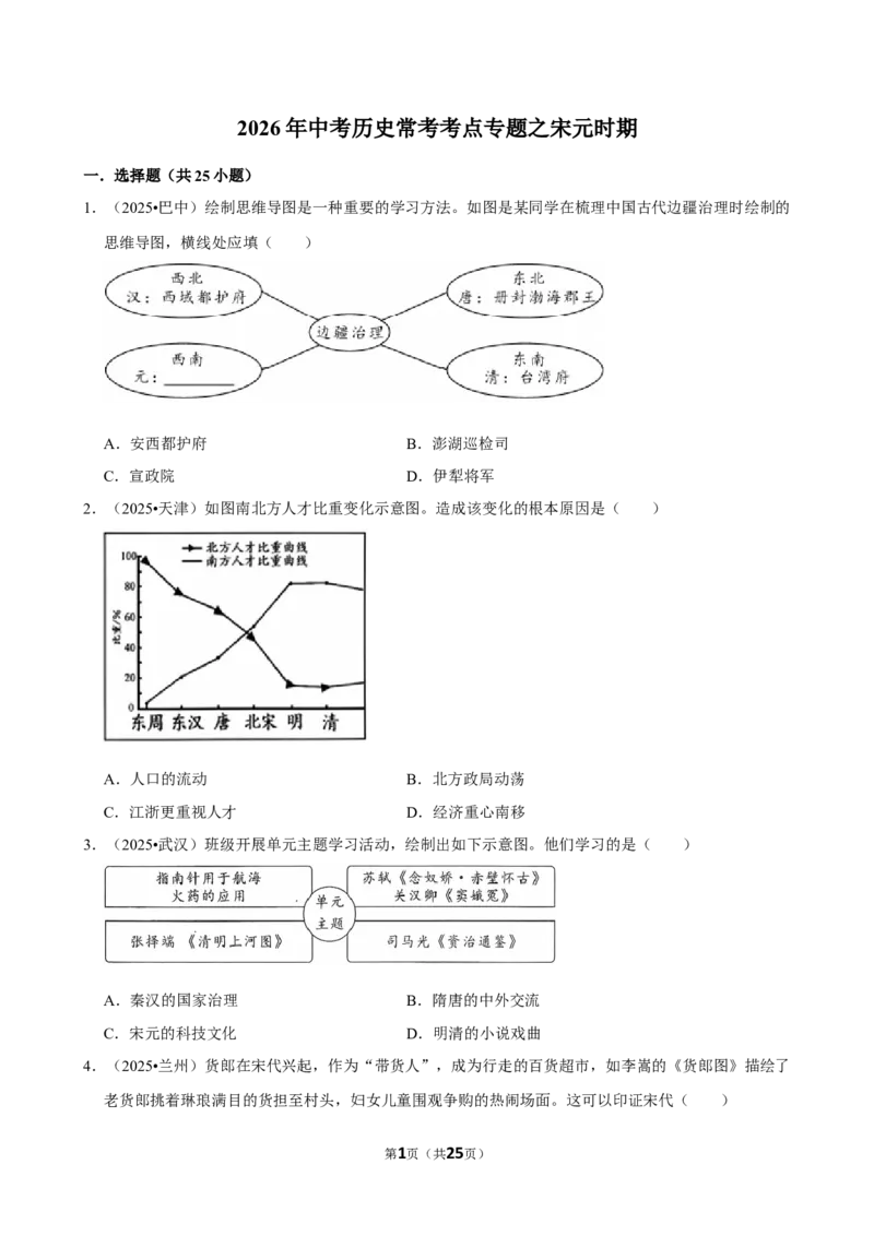 2026年中考历史常考考点专题之宋元时期_162026年中考七科常考考点专题资料_006中考历史常考考点专题