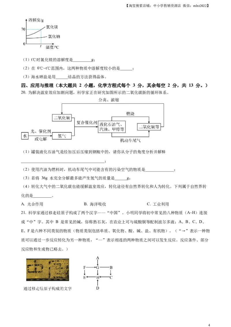 精品解析：2023年湖南省长沙市中考化学真题（原卷版）_中考真题_5.化学中考真题2015-2024年_2023年中考化学真题7.20_精品解析：2023年湖南省长沙市中考化学真题