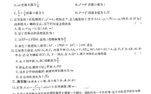 甘肃省2024届高三上学期1月份高考诊断考试（甘肃一诊）数学_2024届甘肃省高三上学期1月份高考诊断考试（甘肃一诊）