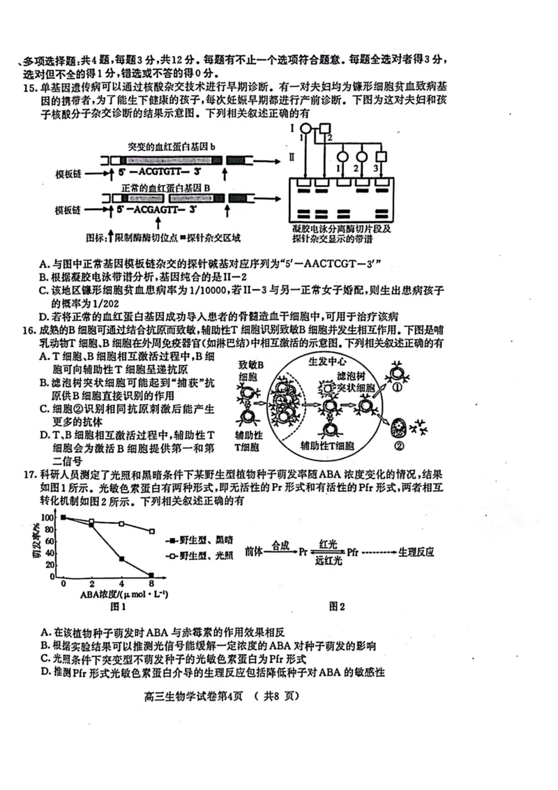 江苏省盐城市、南京市2023一2024学年高三上学期期末调研测试生物试题_2024届江苏省南京市、盐城市高三上学期第一次模拟考试_2024届江苏省南京市、盐城市高三上学期第一次模拟考试生物