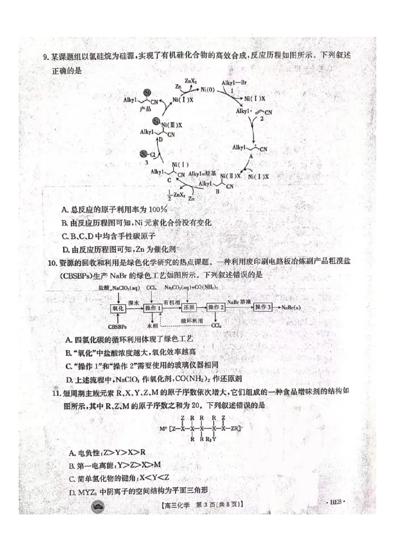 河北省邢台市高二上学期2023-2024学年1.12高考模拟化学试卷_2024届金太阳高三1月大联考(辽宁、河北、云南)_河北辽宁高2024届高三1月金太阳大联考化学