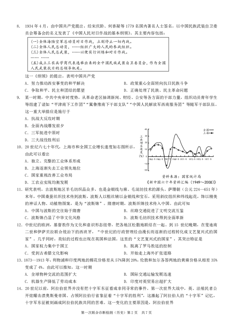 康德2024年重庆市普通高中学业水平选择性考试高三第一次联合诊断检测历史试题_2024届重庆一诊康德卷普通高等学校招生全国统一考试高三第一次联合诊断检测