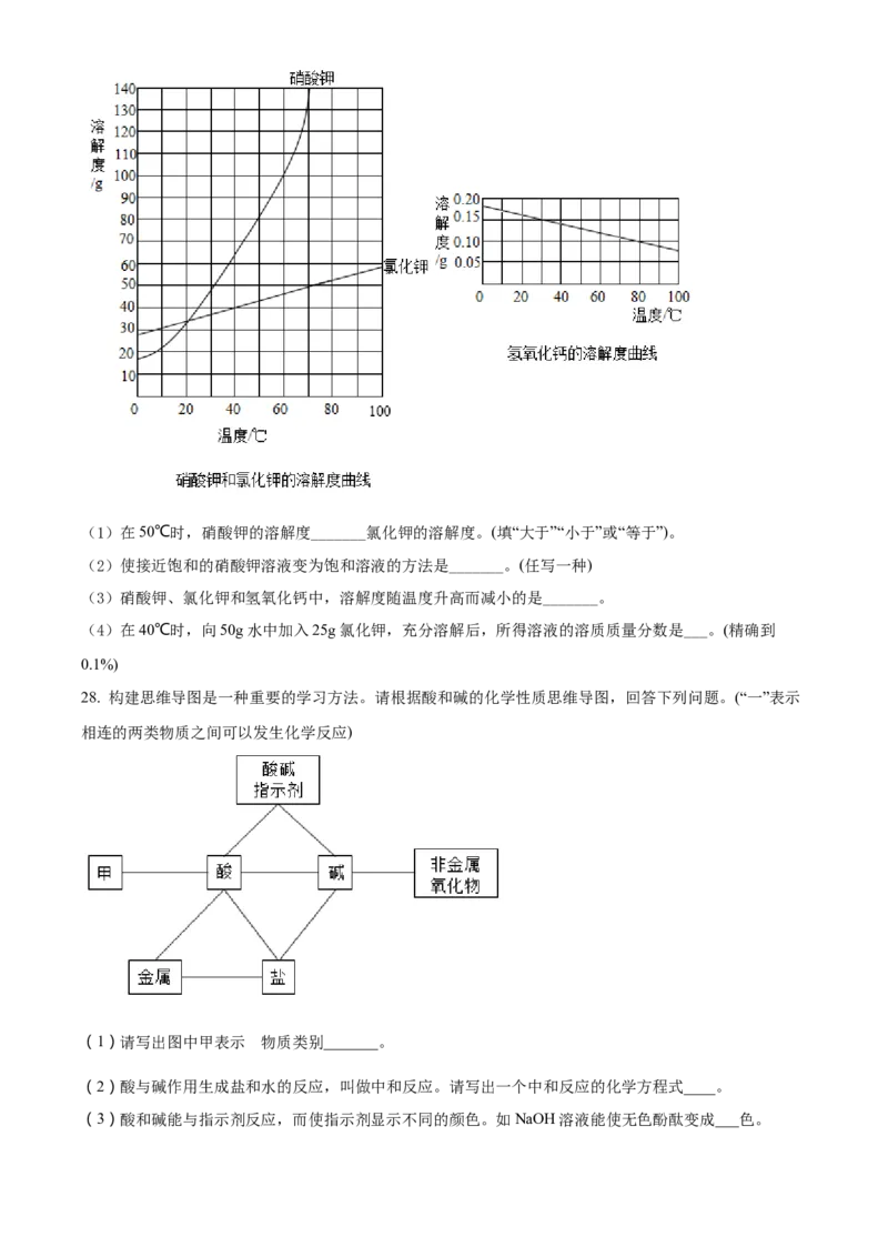 精品解析：2022年湖南省衡阳市中考化学真题（原卷版）_中考真题_5.化学中考真题2015-2024年_地区卷_湖南省_衡阳化学16-22