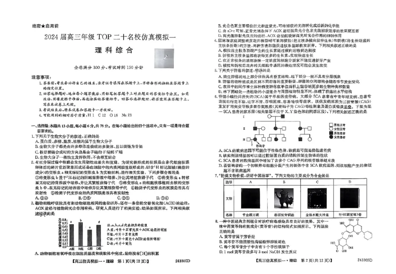 理综_2024届河南省TOP二十名校高三上学期仿真模拟（一）_2024届河南省TOP二十名校高三上学期仿真模拟（一）理综试题