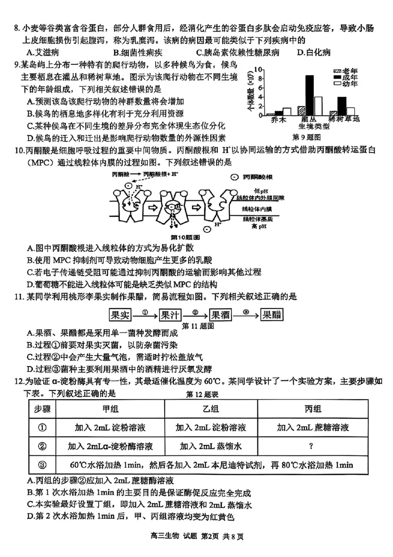 生物试题_2025年12月_251212浙江精诚联盟2025学年第一学期高三12月适应性联考（全科）_浙江精诚联盟2025学年第一学期高三12月适应性联考生物