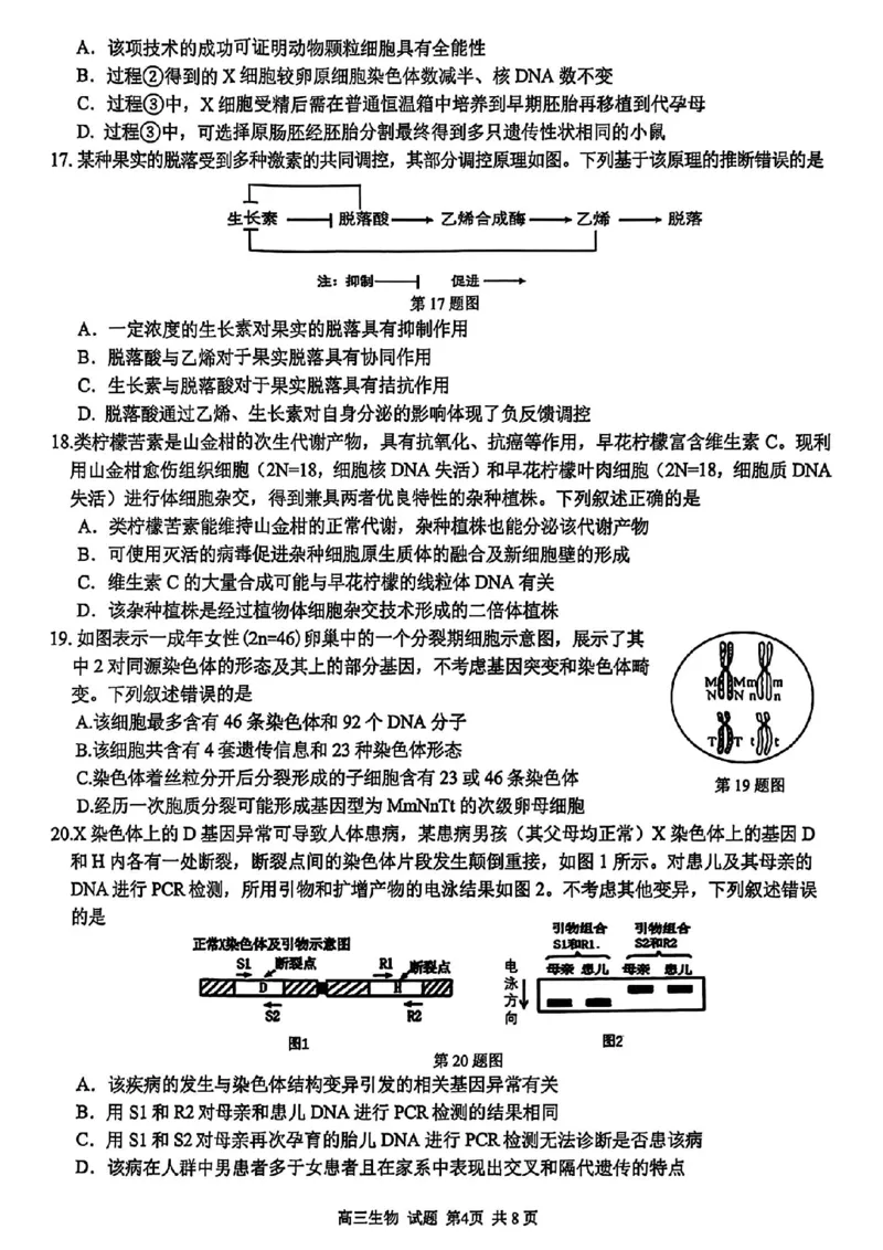 生物试题_2025年12月_251212浙江精诚联盟2025学年第一学期高三12月适应性联考（全科）_浙江精诚联盟2025学年第一学期高三12月适应性联考生物