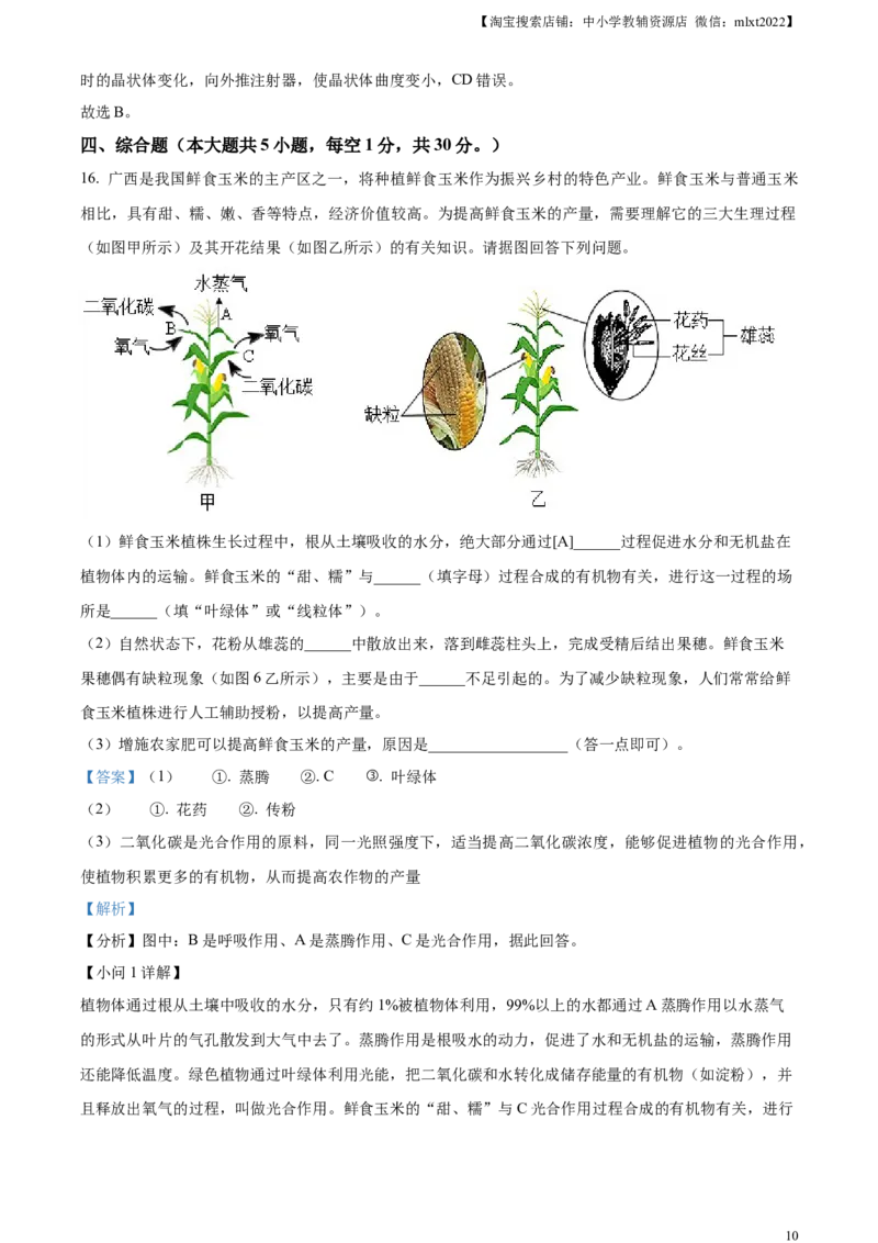 精品解析：2023年广西生物中考真题（解析版）_中考真题_8.生物中考真题2015-2024年_2023年全国中考生物7.20_精品解析：2023年广西生物中考真题