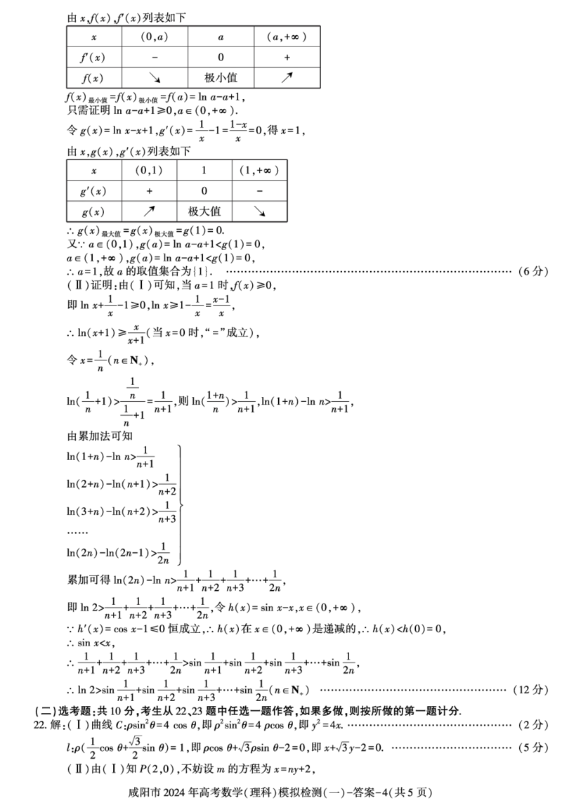 答案咸阳市2024年高考模拟检测（一）数学（理科）_2024届陕西省咸阳市高考第一次模拟考试_陕西省咸阳市2024高考第一次模拟考试理科数学