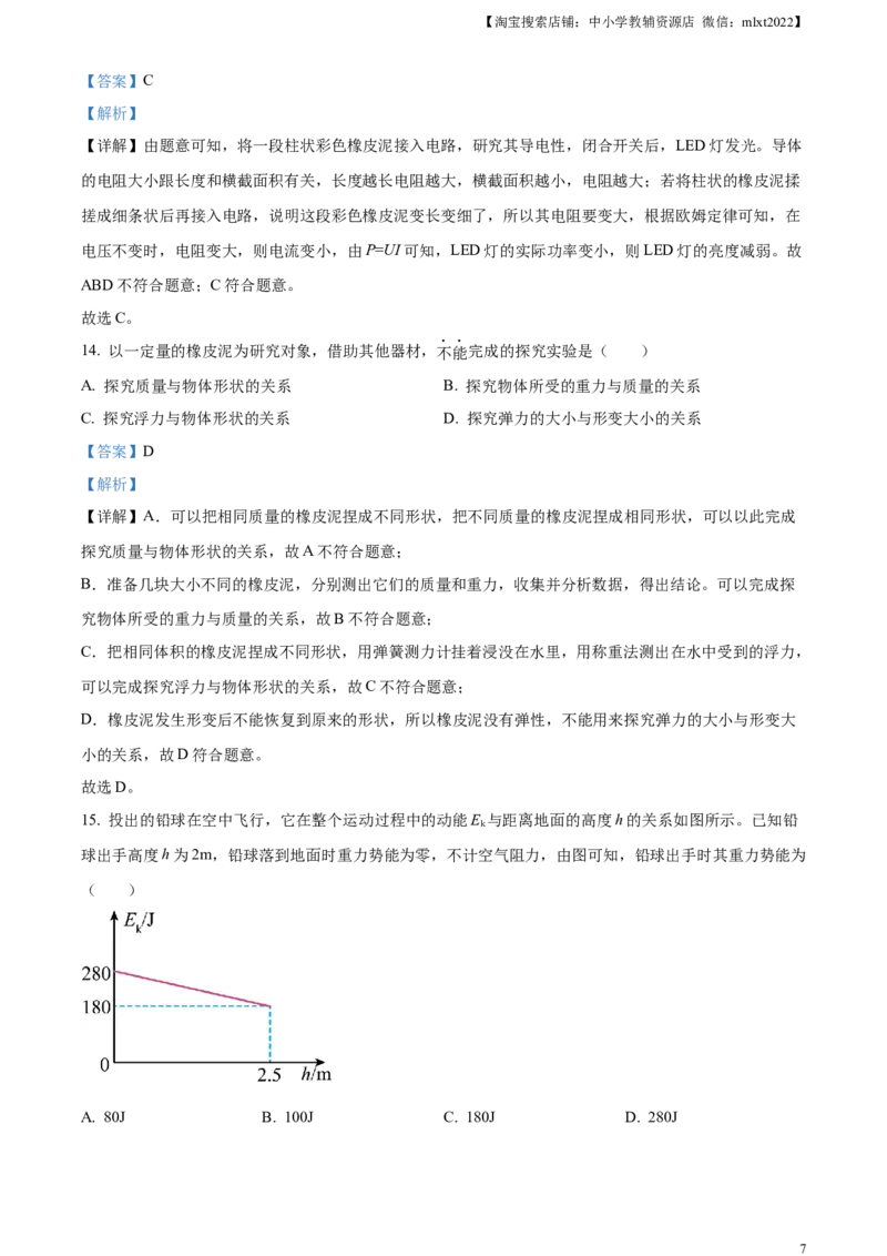 精品解析：2023年湖南省株洲市中考物理试题（解析版）_中考真题_4.物理中考真题2015-2024年_2023中考物理真题7.20_精品解析：2023年湖南省株洲市中考物理试题
