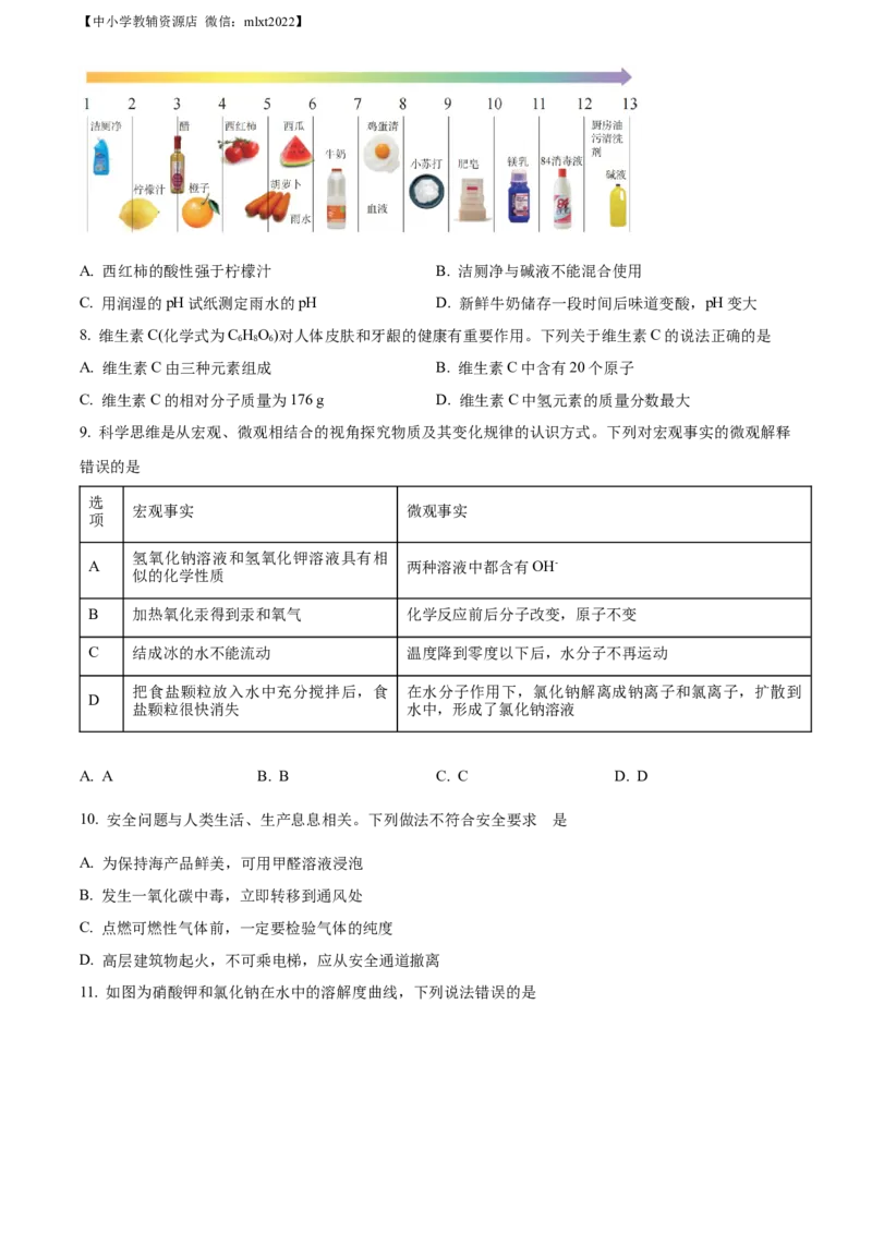 精品解析：2022年山东省淄博市中考化学真题（原卷版）_中考真题_5.化学中考真题2015-2024年_2022年中考化学真题（127份）14