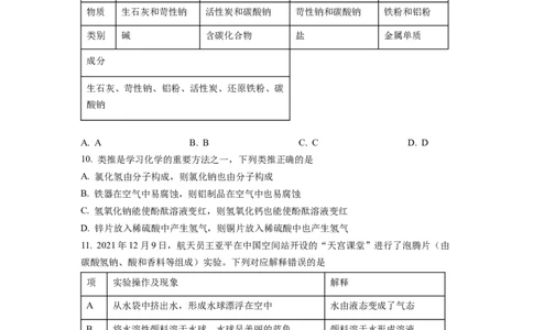 精品解析：2022年安徽省中考化学真题（原卷版）_中考真题_5.化学中考真题2015-2024年_2022年中考化学真题（127份）14
