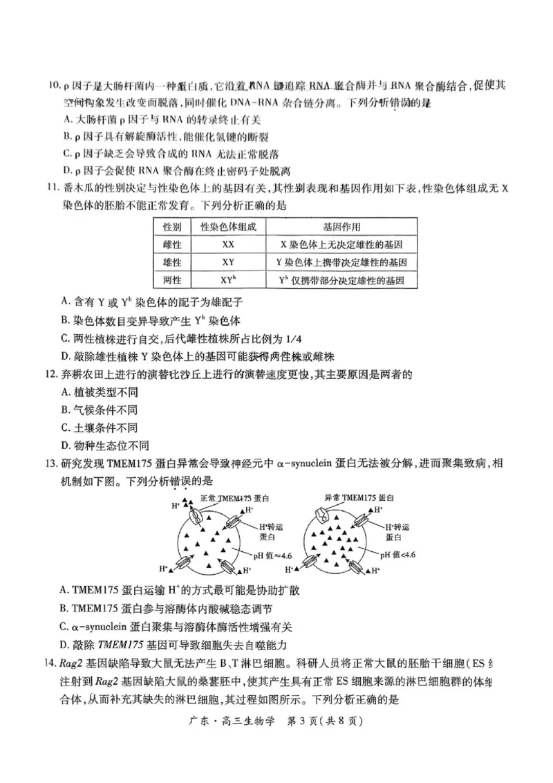 上进联考-2025届广东省高三5月联合测评-生物试卷_2025年5月_250514广东上进联考2025届高三5月联合测评（全科）