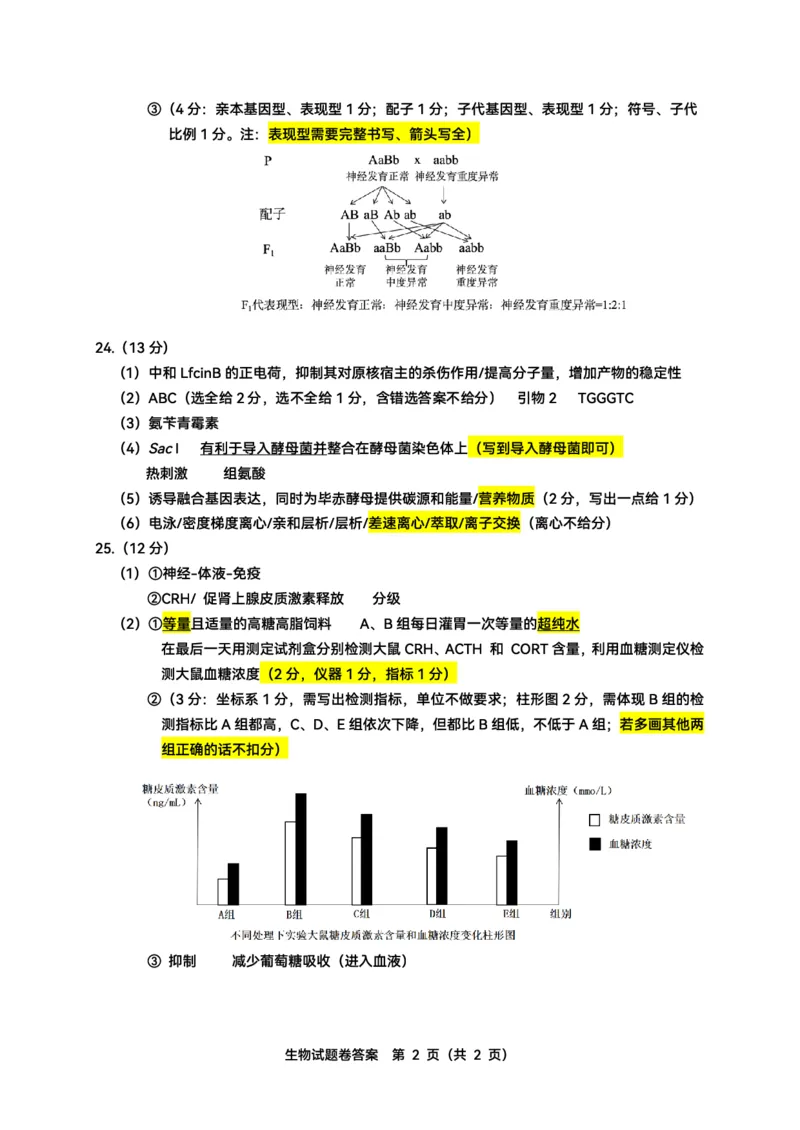 2025年5月浙江省温州市高三下学期三模生物答案_2025年5月_250512浙江省温州市普通高中2025届高三第三次适应性考试（温州三模）（全科）