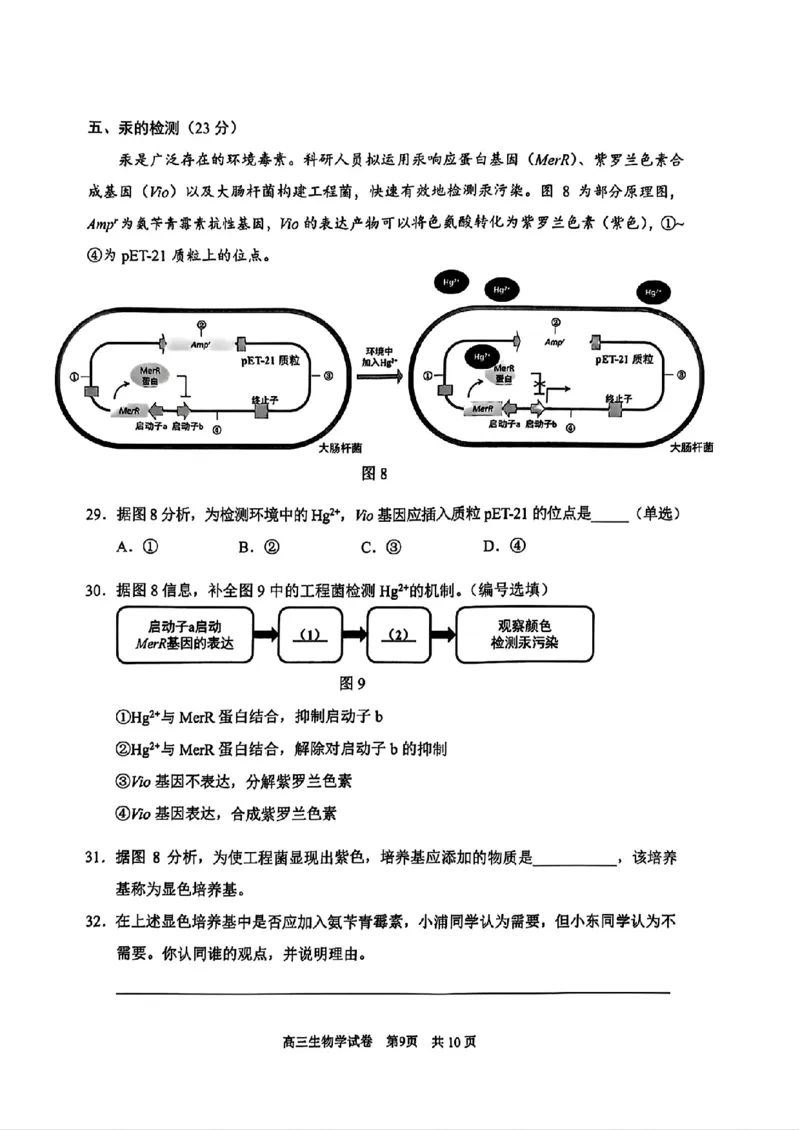 上海市浦东新区2024学年度第二学期高中教学质量检测生物_2025年4月_250408上海市浦东新区2024学年度第二学期高中教学质量检测（全科）