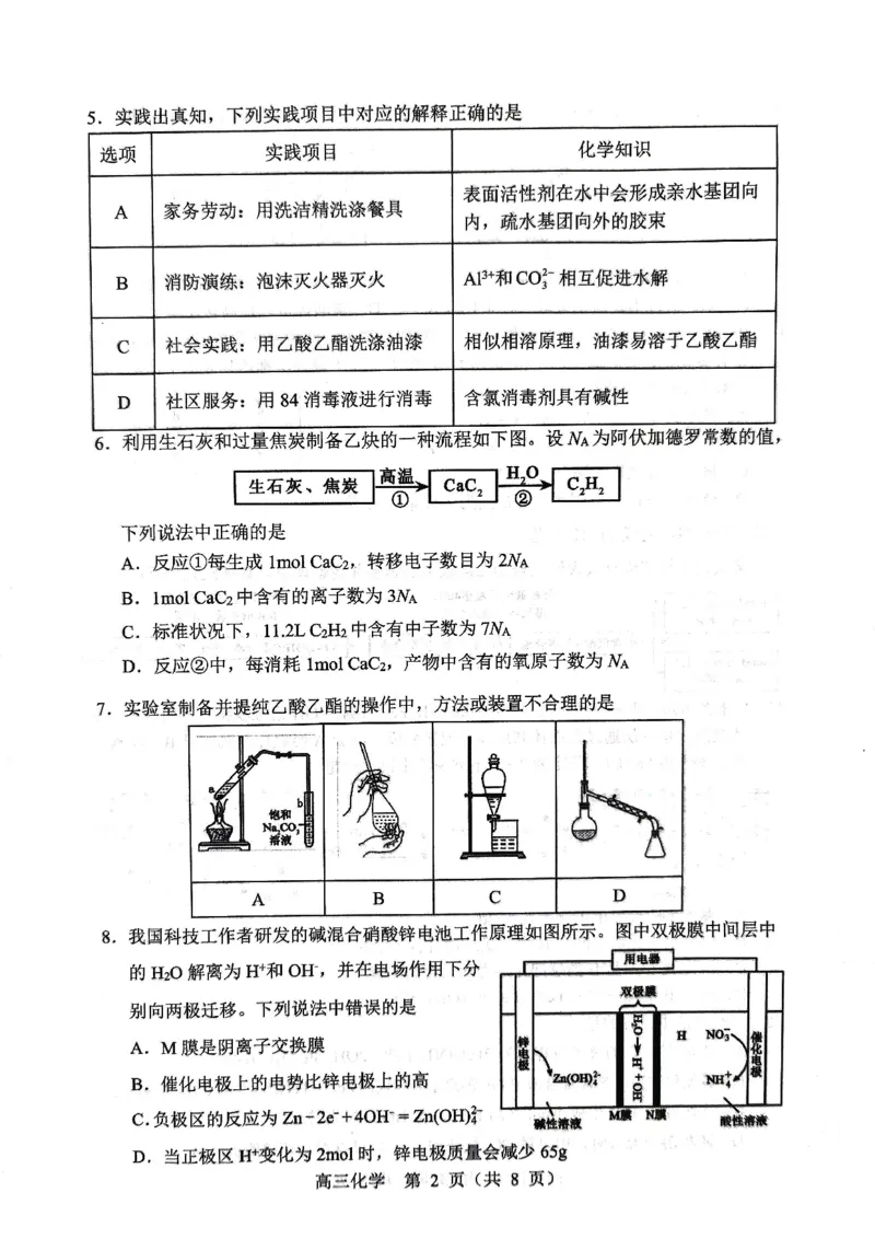 化学试题2025年东北三省四城市联考暨沈阳市高三质量监测（二）_2025年4月_2504102025年东北三省四城市联考暨沈阳市高三质量监测（二）（全科）